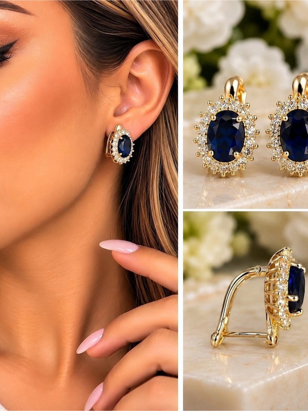 Blue & Gold Drop Earrings Like New
